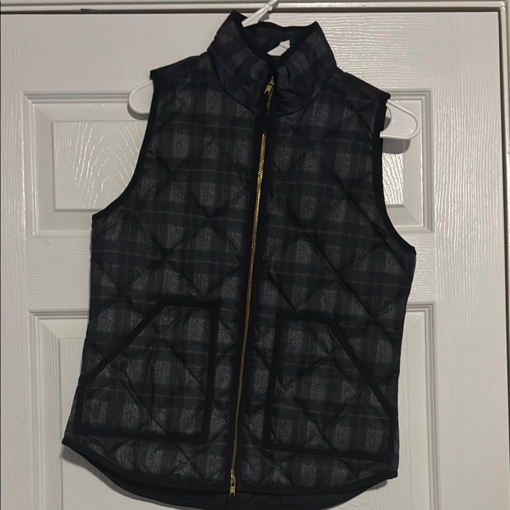 Plaid Puffer Vest with Gold Zipper